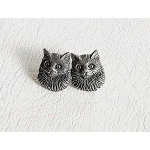 Danforth Pewter Cat EARRINGS Studs Pierced Signed Dated Vintage 1991